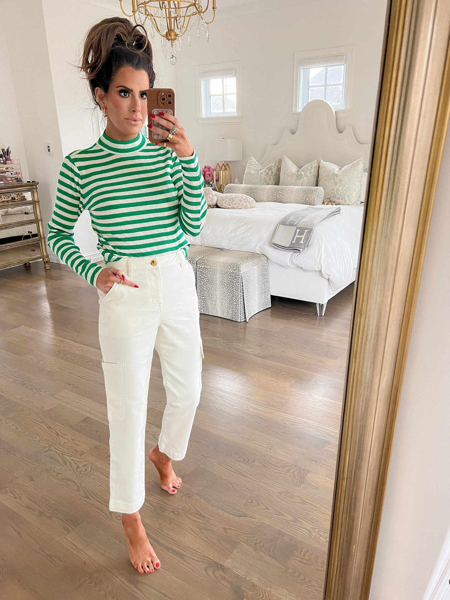 Wearing size Small in top, size 2 in pants. 