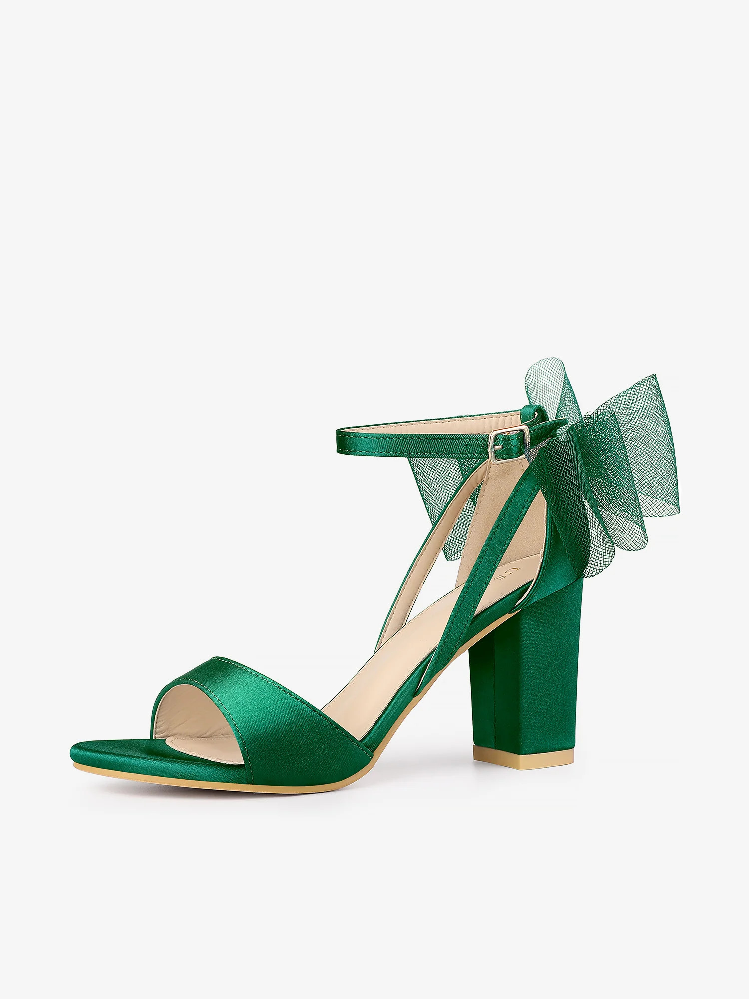 Women's Mesh Bow Ankle Strap Open Toe Chunky Heel Sandals | allegra-k