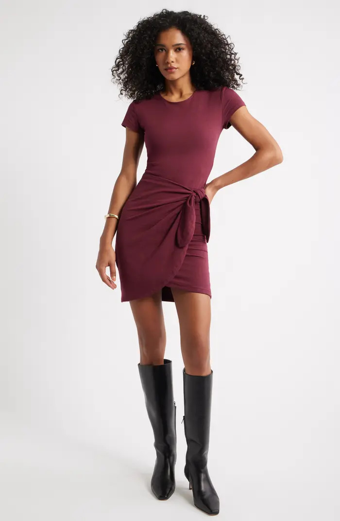 Open Edit Short Sleeve Tie Minidress | Nordstrom | Nordstrom