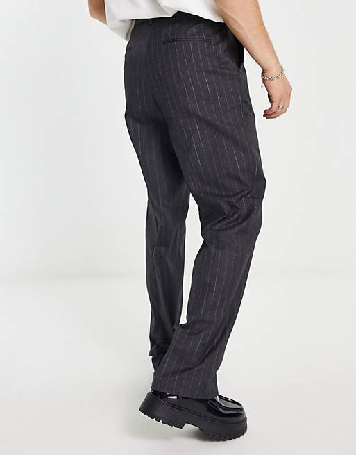 ASOS DESIGN high waist wide leg smart trousers in charcoal pin stripe | ASOS (Global)
