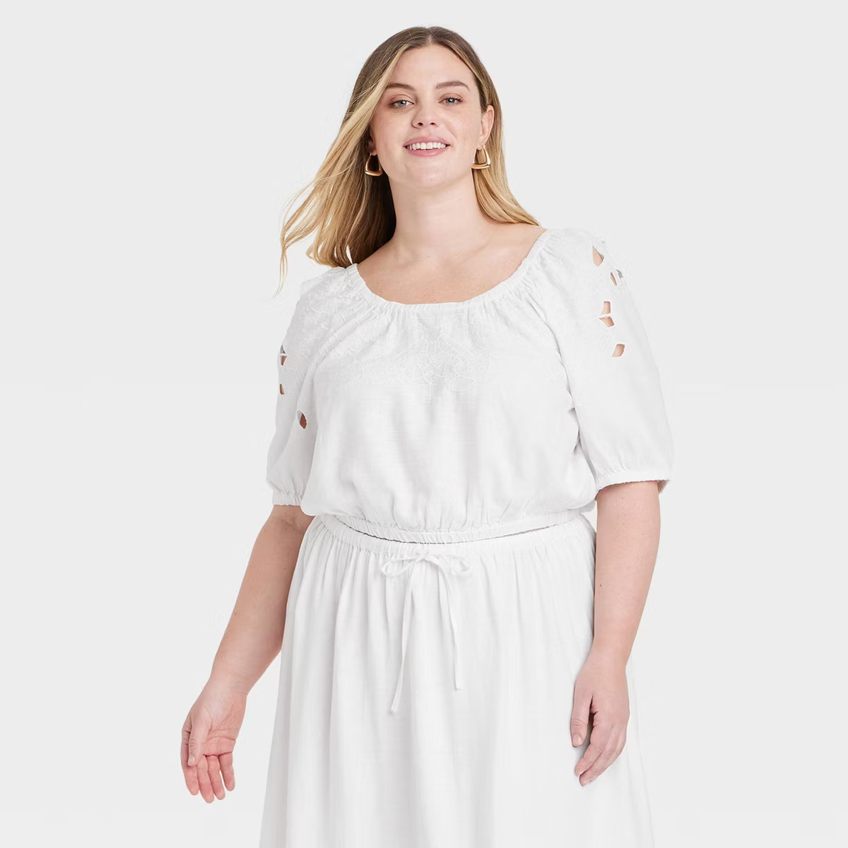 Women's Openwork Puff Elbow Sleeve Blouse - Universal Thread™ | Target