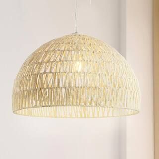 JONATHAN Y Campana 20 in. Woven Rattan Dome LED Pendant, Cream JYL6504A | The Home Depot