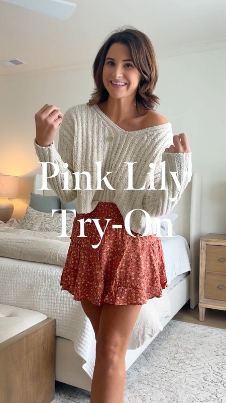Pink Lily fall outfit try on! The softest cream cropped sweater with three skirts, three ways! 

#LTKstyletip #LTKSeasonal #LTKFind