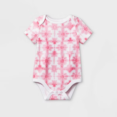 Baby Girls' Floral Tie-Dye Short Sleeve Bodysuit - Cat & Jack™ Pink | Target