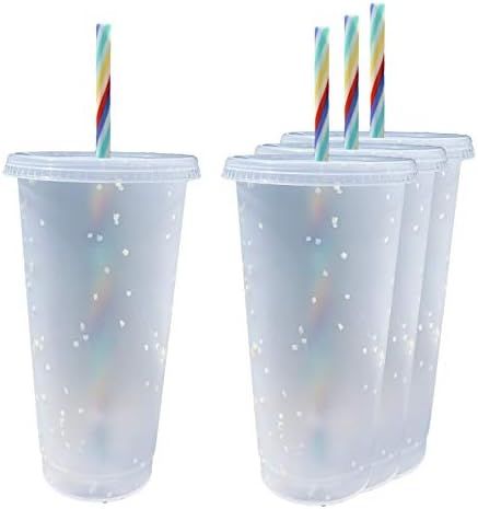 24 oz Reusable Color Changing Rainbow Cup with Rainbow Straw and Lid 4 Pack | Amazon (US)