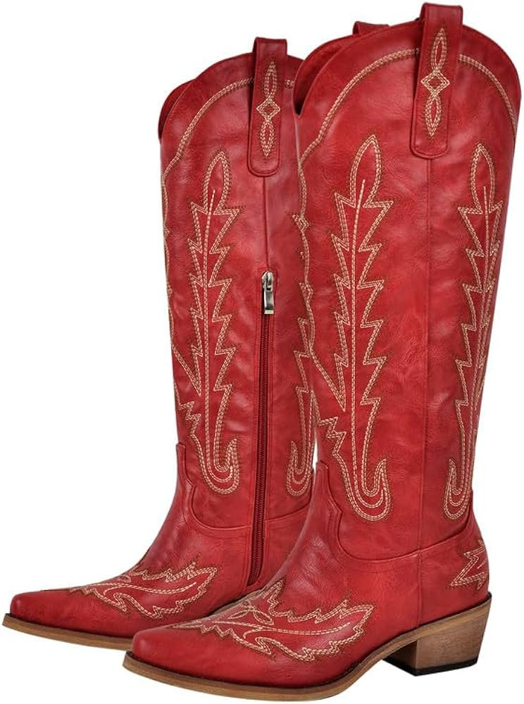 sexytag Cowboy Boots for Women Knee High Cowgirl Boots Wide Calf Embroidered Western Boots | Amazon (US)