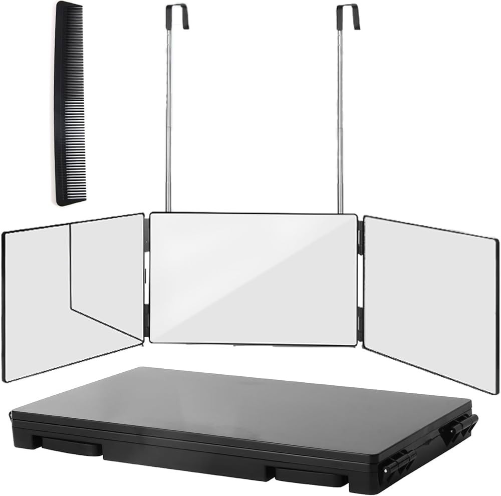 3 Way Trifold Haircut Mirror, 360 Degree Mirror for Hair Cutting, Shaving, Grooming, Hair Styling... | Amazon (US)