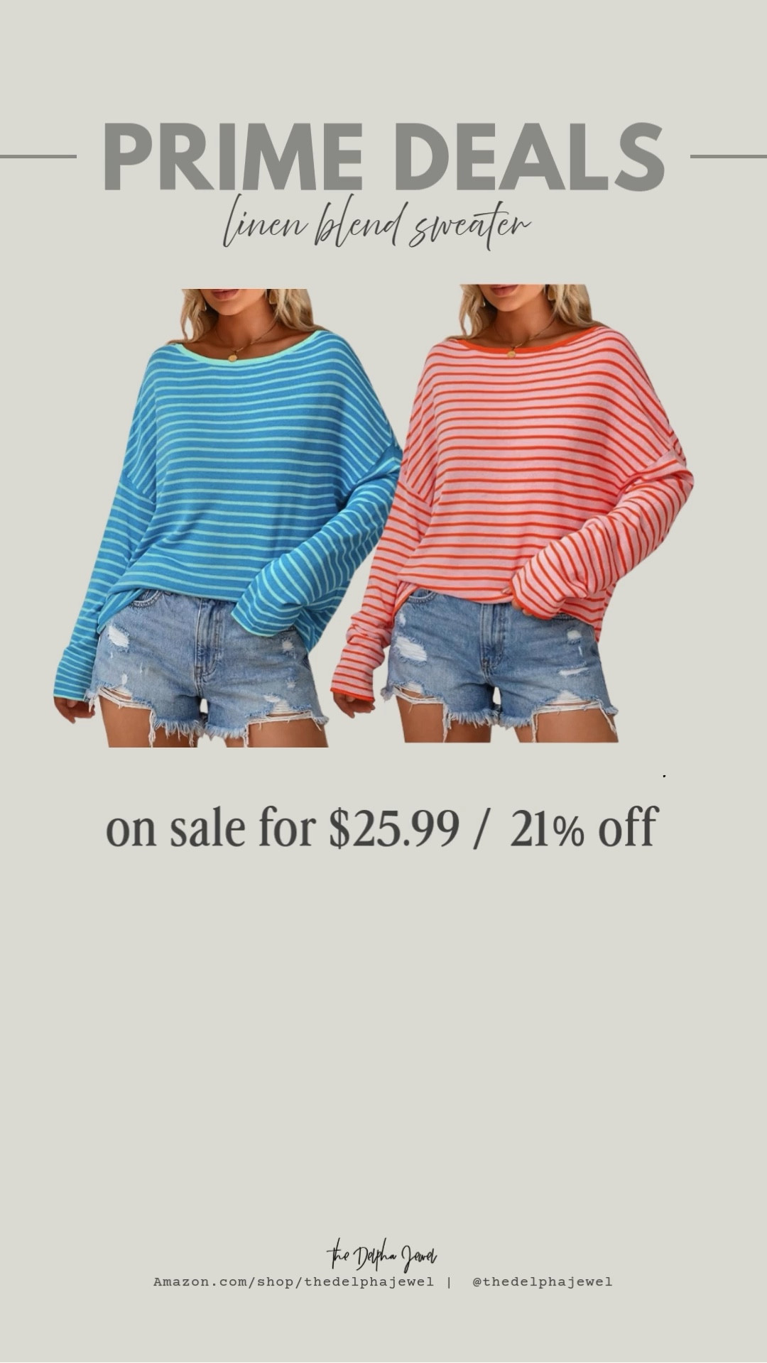 I just shared this linen blend oversized long sleeve striped sweater from Amazon. I have the orange and pink and I love this blue too. It's super lightweight. I wear this in a large because I want a very oversized fit. They come in several other colors and are on sale $25.99 / 21% off￼

#LTKOver40 #LTKMidsize #LTKSaleAlert