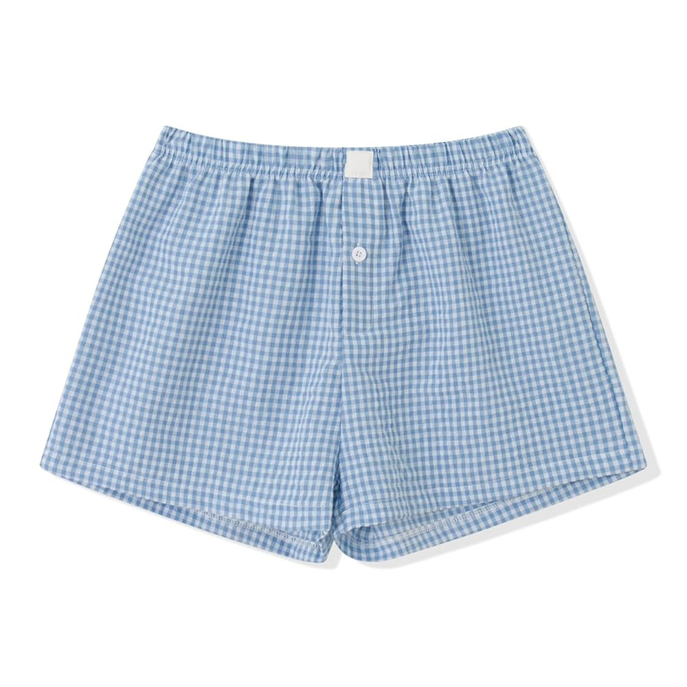 Women Gingham Boxer Shorts Y2k Cute Stripes Plaid Button Elastic Waist Lounge Boxers | Amazon (US)