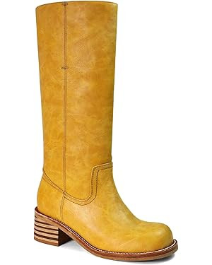 UBWDU Women's Knee High Boots Chunky Block Heel Long Boots Square Toe Low Heel Boots for Women | Amazon (US)