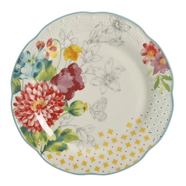 The Pioneer Woman Blooming Bouquet Blue Ceramic 10.75-inch Dinner Plate | Walmart (US)