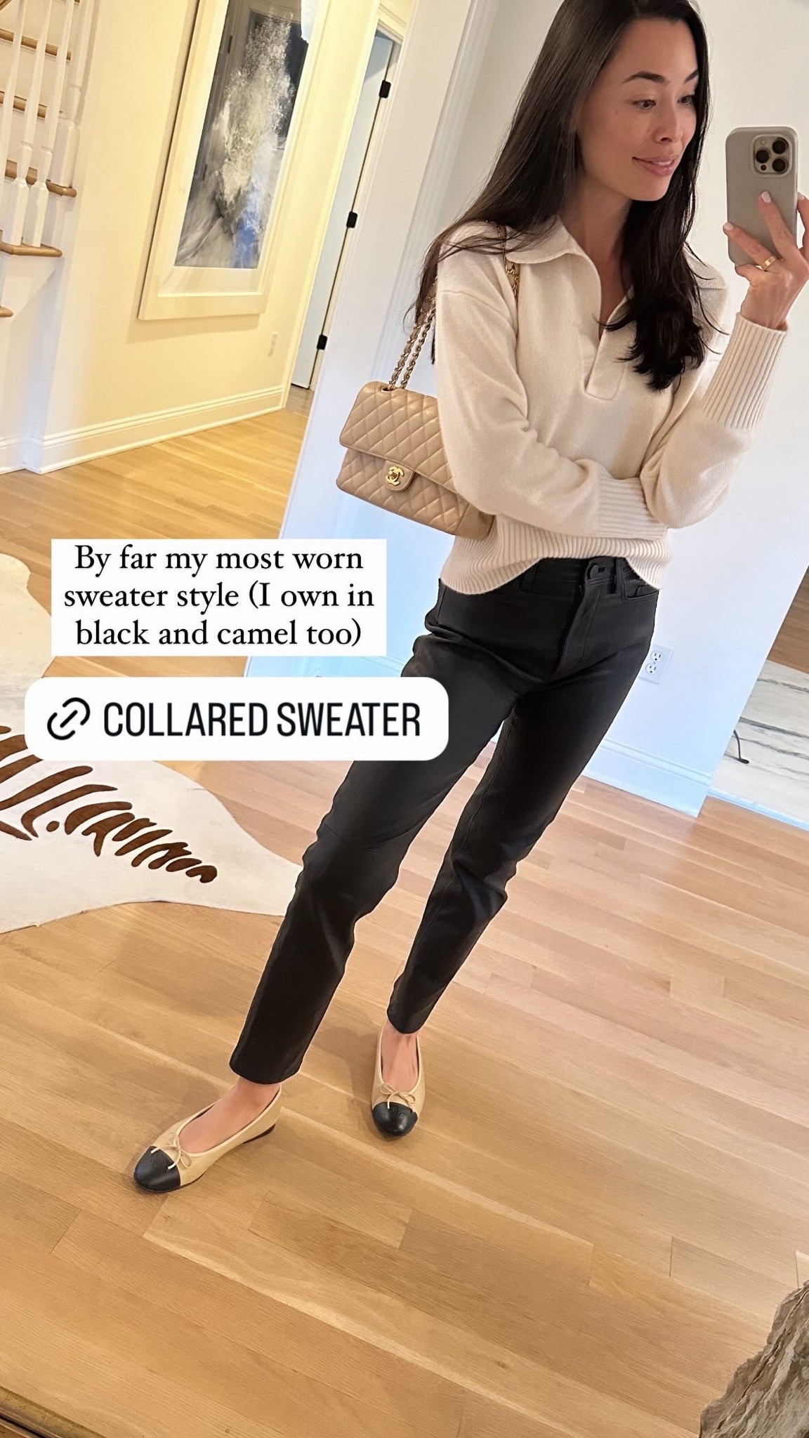Sweater is old from Banana Republic, similar below! Leather pants, winter outfit, fall outfit, classic style, Chanel ballet flats. 

#LTKootd #LTKWorkwear #LTKSeasonal