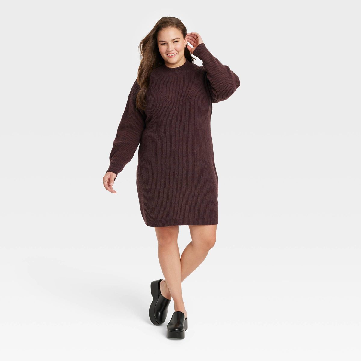 Women's Long Sleeve Sweater Dress - A New Day™ Dark Brown 2X | Target
