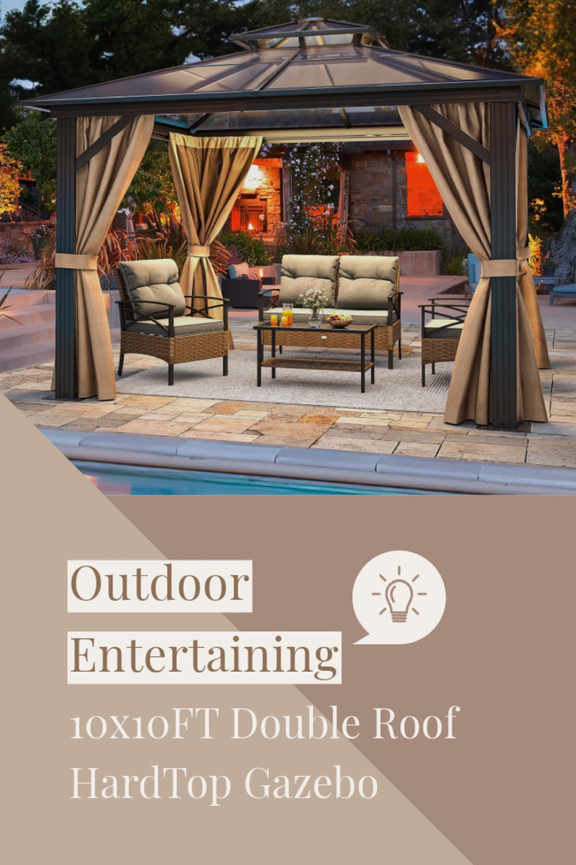 10x10FT Double Roof Hard-Top Gazebo 
Grab a Firepit, a cozy blanket and head outside! With this amazing hardtop gazebo, entertaining year round is now possible.
Learn More Here: https://amzn.to/3UoDlj5

#gazebominimalis #gazebo #backyardgoals #backyarddesign #backyardentertaining #BackyardBliss #backyardgarden #CommissionsEarned

#LTKHome #LTKSaleAlert #LTKStyleTip