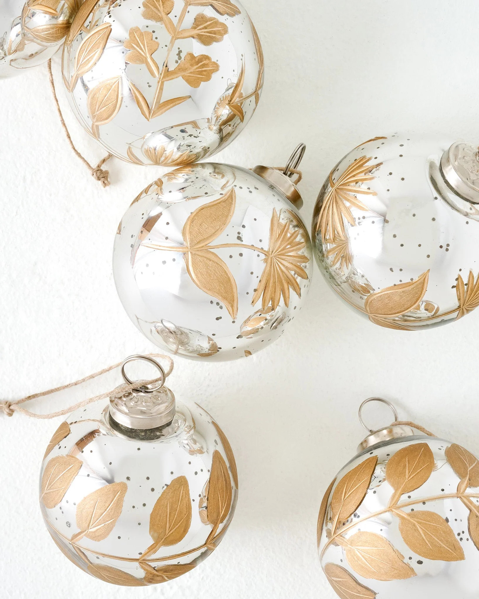 Mercury Glass and Gold Botanical Ornament Set of Six | Magnolia