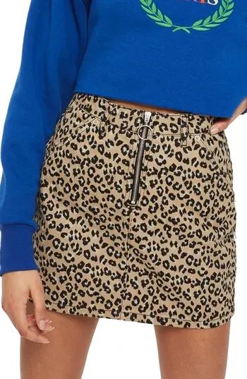 Women's Topshop Half Zip Leopard Print Denim Skirt | Nordstrom