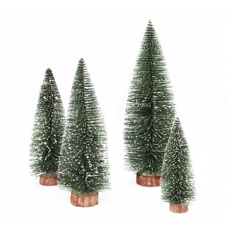 ESULOMP 3.94in Mini Christmas Tree Stick Snow Frost Trees Winter White Cedar Desktop with Wood Ba... | Walmart (US)