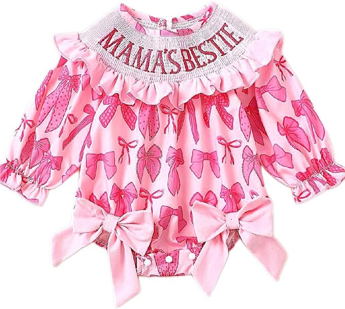 Amazon.com: Deerhobbes Design your own Adorable Newborn Baby Girl Smocked Romper - Bow pattern Ru... | Amazon (US)