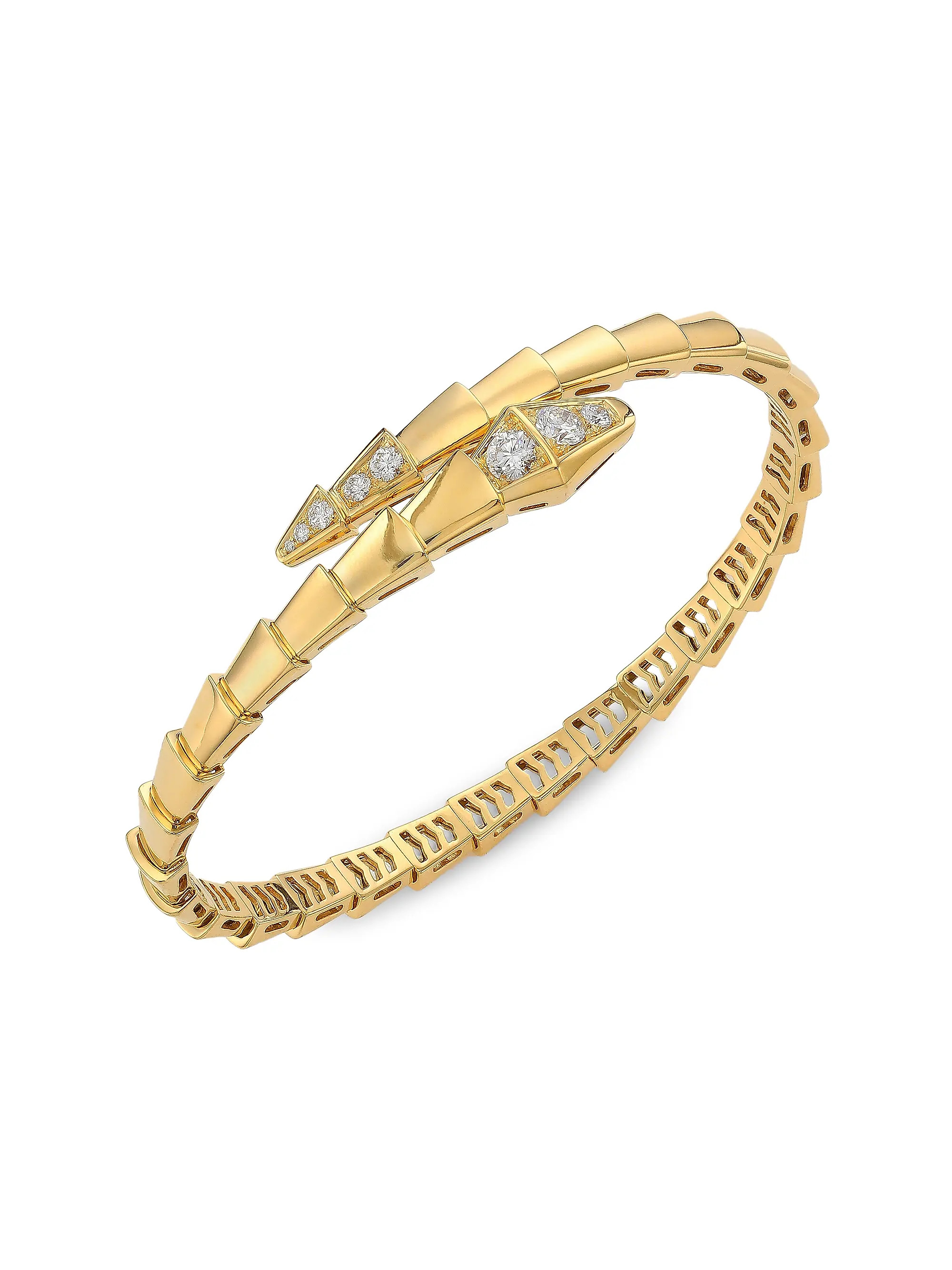 Serpenti Viper 18K Yellow Gold & Diamond Bangle Bracelet | Saks Fifth Avenue