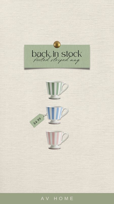 £4.99 footed striped mugs back in stock. I have & LOVE the green one 💚

#LTKhome #LTKsale #LTKeurope