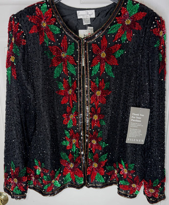 NWT Vintage 90s Lawrence Kazar Silk Sequin Beaded Poinsettia Flower Jacket Sz 3X | eBay | eBay US