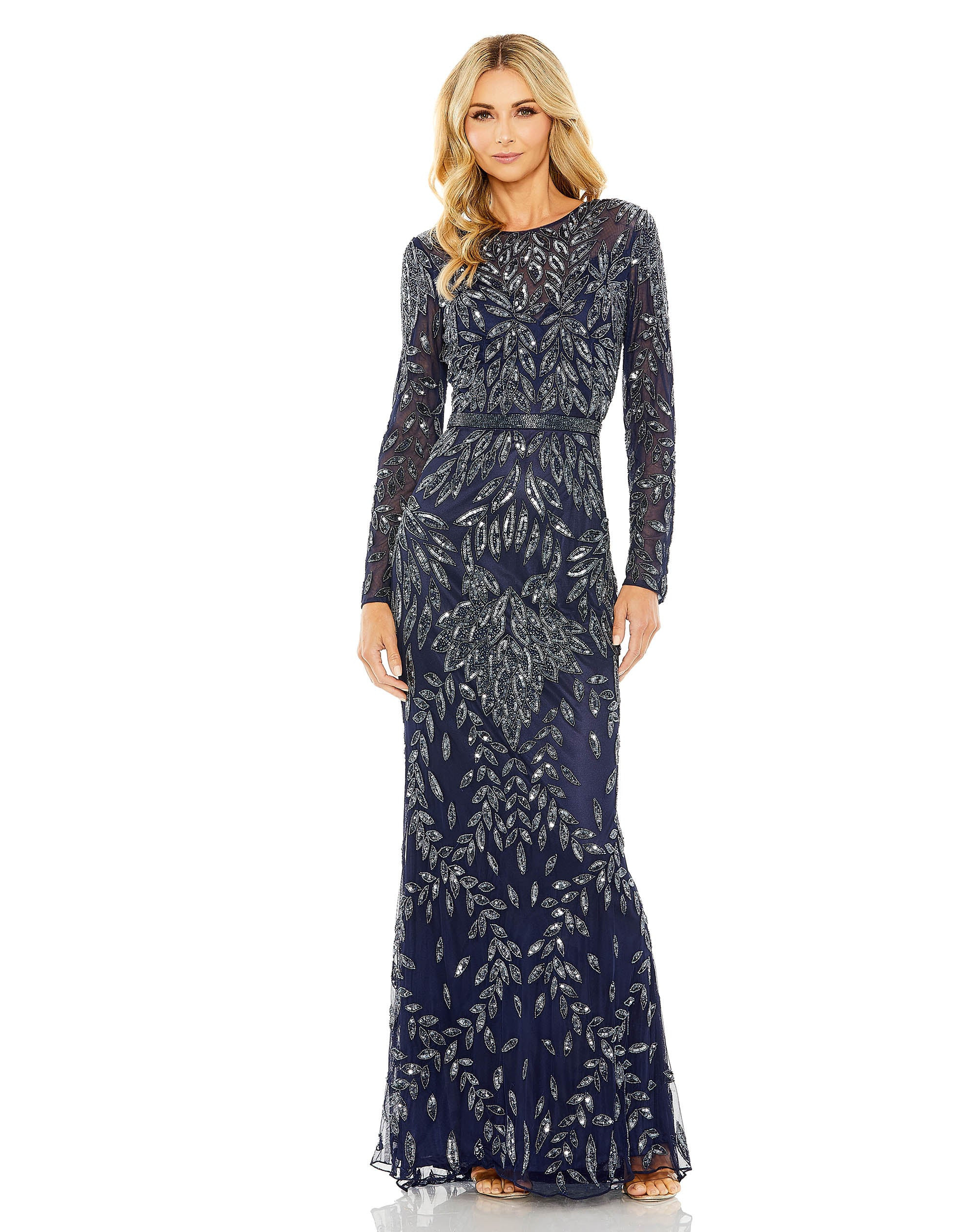 Long Sleeve Illusion Neckline Embellished Gown | Mac Duggal