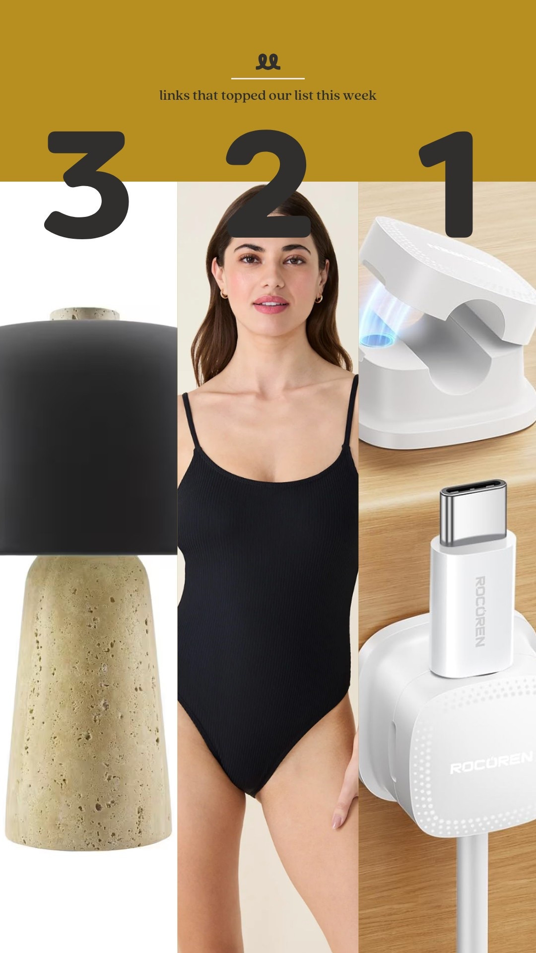 Links that topped our list this week: our travertine table lamp, my go-to swimsuit, and cable clips

#LTKStyleTip #LTKHome
