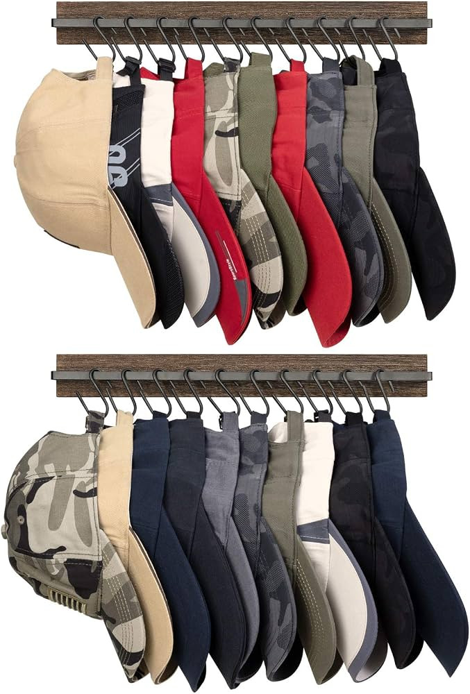 Mkono Hat Rack for Wall Wooden Baseball Caps Organizer with 20 Hooks Rustic Cowboy Hat Hanger Wal... | Amazon (US)