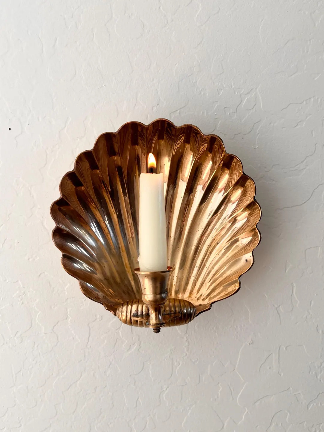 Vintage Solid Brass Seashell Single Arm Wall Hanging Candle Sconce, Shell Candle Wall Hanging Can... | Etsy (US)