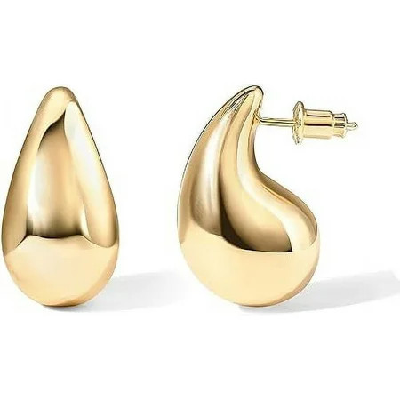 PAVOI 14K Gold Plated 925 Sterling Silver Post Teardrop Chunky Hoop Earrings | Lightweight Drop Yellow Earrings for Women | 31mm Designer Dupe Earrings | Walmart (US)