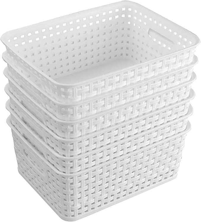 AnnkkyUS 6-Pack White Storage Plastic Baskets, Plastic Weave Basket for Organizing | Amazon (US)