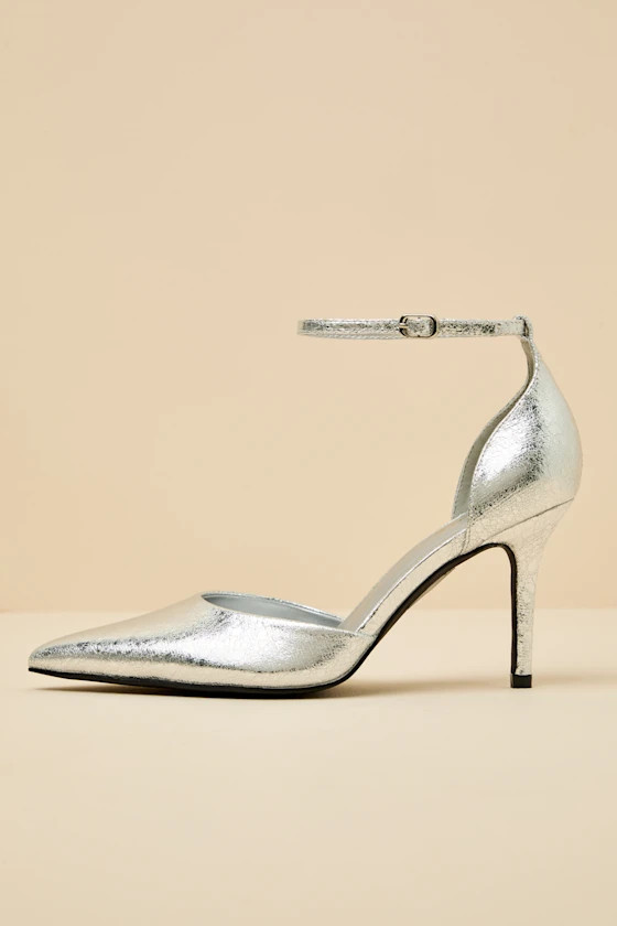 Acrux Silver Distressed Pointed-Toe Ankle Strap Pumps | Lulus