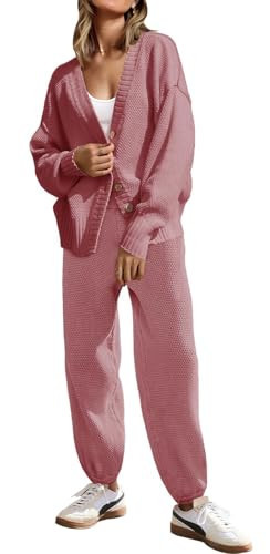 SAUKOLE Two Piece Sweater Sets for Women Free People Dupes Knit Sweatsuit Button Down Cardigan High Waist Pants Outfit Set Tracksuit | Amazon (US)