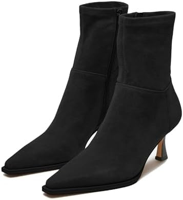 Womens Brown Suede Fall Boots with Side Zip, Ankle, Mid Calf, Pointed Toe, Kitten Heel, Dressy, S... | Amazon (US)