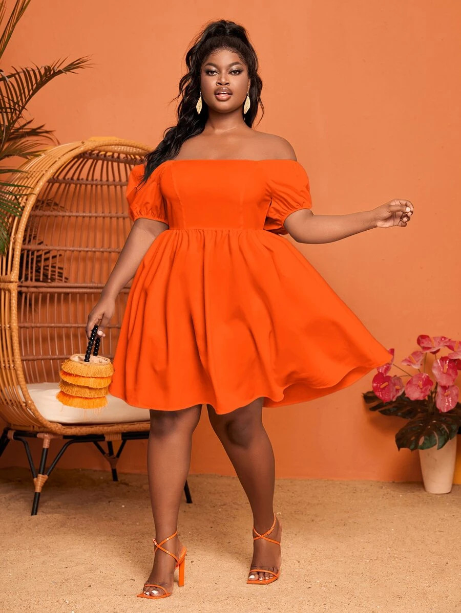 SHEIN Plus Off Shoulder Puff Sleeve Dress
   
      SKU: sf2203311602662007
          (1000+ Revi... | SHEIN
