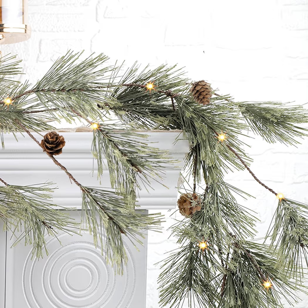 6.4FT Rustic Christmas Garland with Light, Pre-lit Outdoor with Pine Needles Cones for Fireplace ... | Amazon (US)
