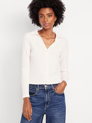 Slim Ribbed Button-Down Top | Old Navy (US)