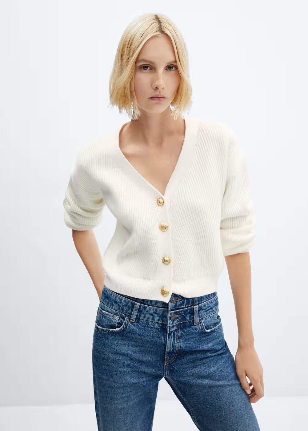 Cardigan côtelé boutons | MANGO (FR)