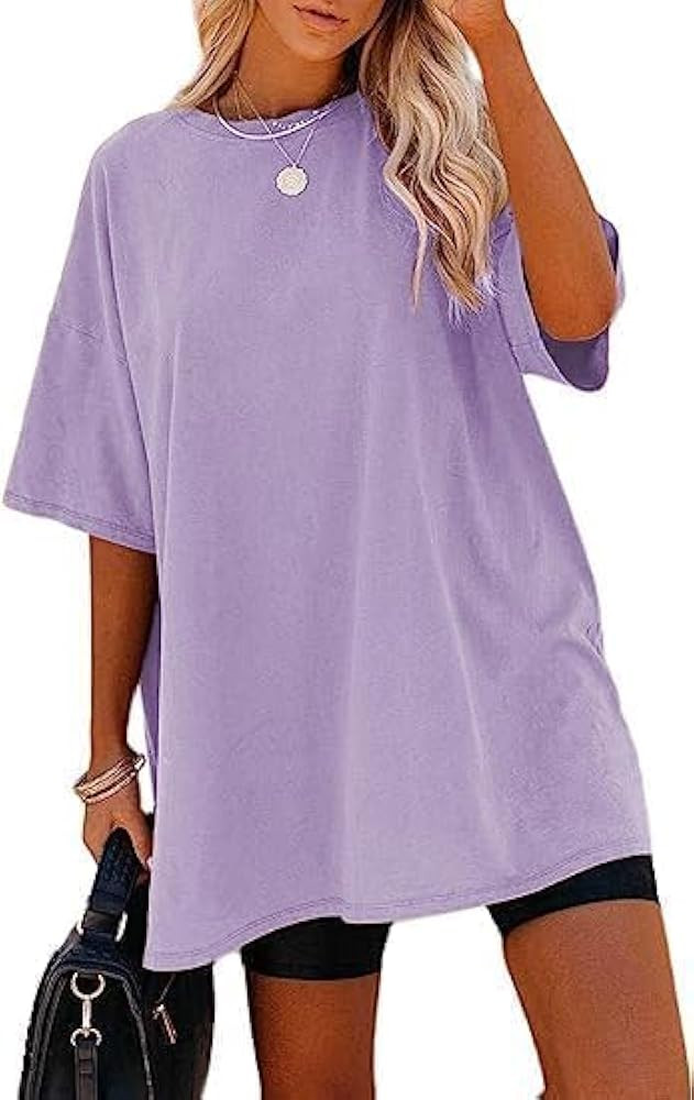Remidoo Women's Oversized T Shirt Crewneck Solid Short Sleeve Baggy Cotton Tees | Amazon (US)