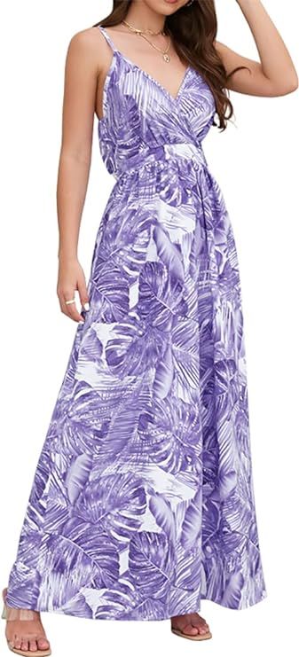 Chaos World Hawaiian Dresses for Women Boho Maxi Dress V-Neck Floral Summer Dress Beach Spaghetti... | Amazon (US)