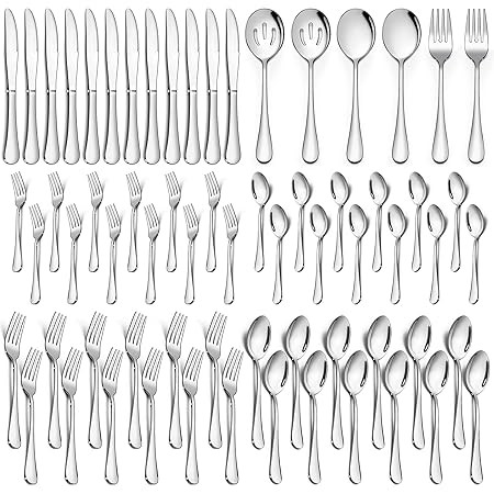 50 Piece Silverware Set Service for 10,Premium Stainless Steel Flatware Set,Mirror Polished Cutle... | Amazon (US)