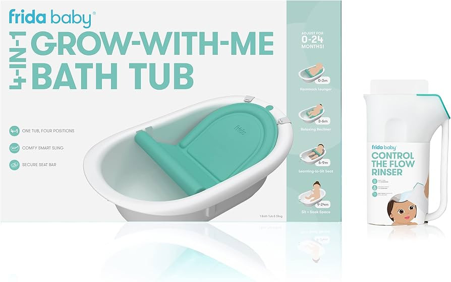 Frida Baby 4-in-1 Grow-with-Me Bath Tub & Control The Flow Rinser Cup Bath Time Kit | Amazon (US)