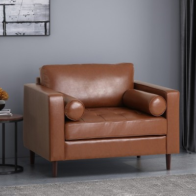 GDFStudio Hixon Contemporary Faux Leather Tufted Club Chair with Bolster Pillows, Cognac Brown | Target