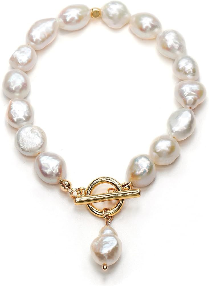 BEMDOFIG Irregular Baroque Pearl Bracelets Pearl Bangle 18K Gold Plated Buckle Freshwater Pearl B... | Amazon (CA)