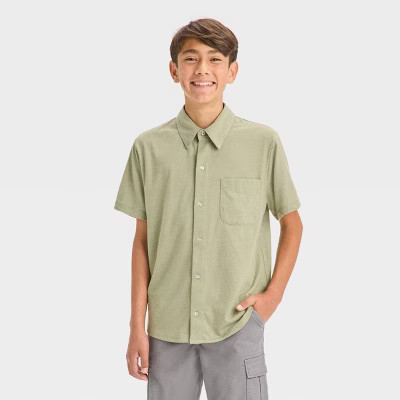 Boys' Short Sleeve Washed Button-Down Shirt - art class™ Olive Green XL | Target