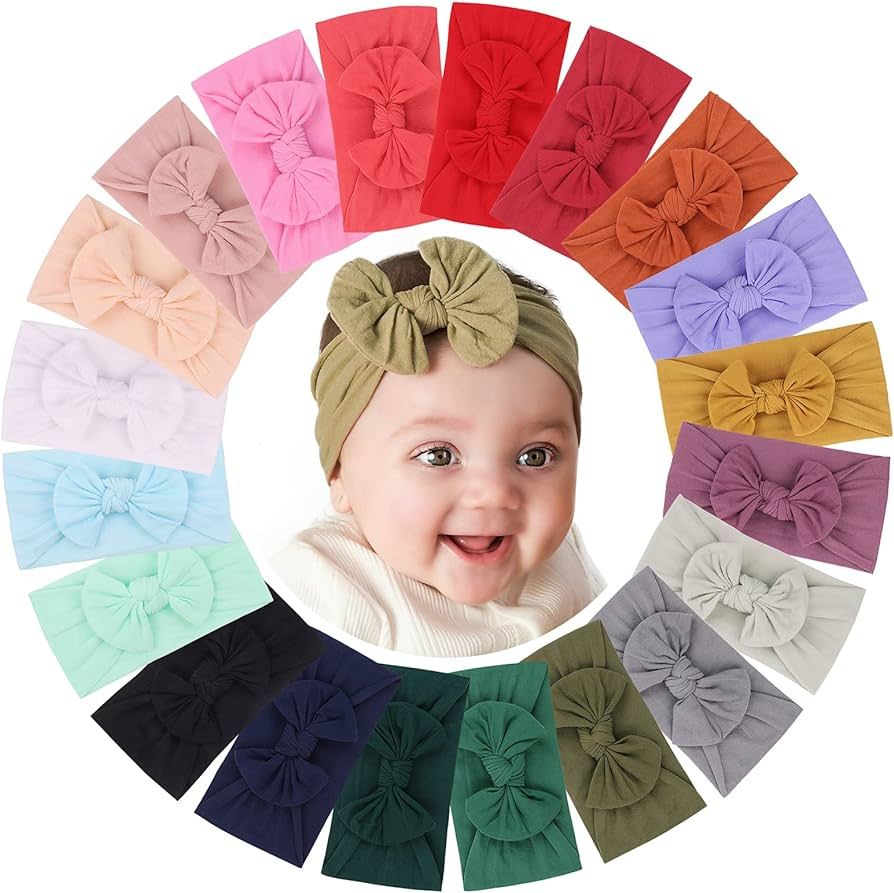 jollybows 20pcs Baby Girls Nylon Headbands Turban Hair Bows Hair Band Elastic Hair Accessories fo... | Amazon (US)