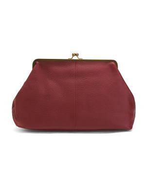 Leather Grace Oversized Kiss Lock Clutch | Leather & Suede Handbags | TJ Maxx | TJ Maxx