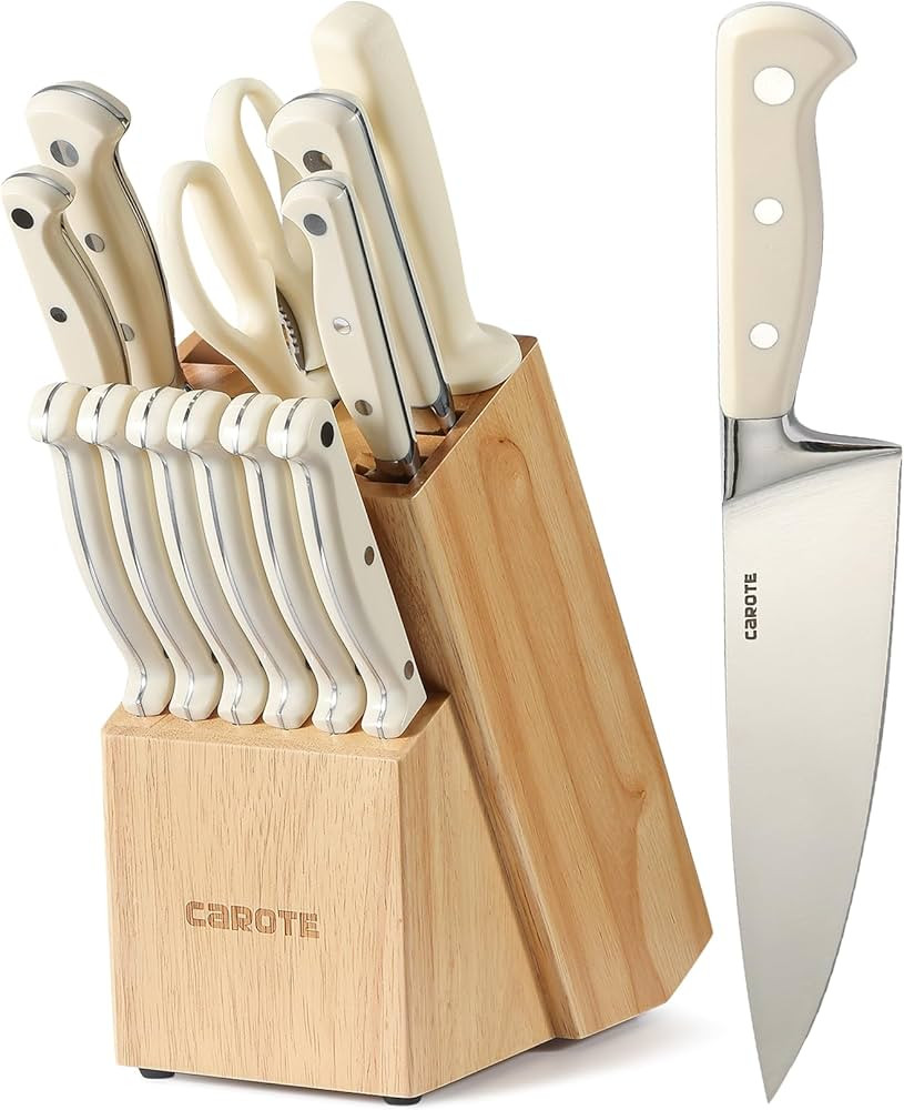 CAROTE 14 Pieces Knife Set with Wooden Block Stainless Steel Knives Dishwasher Safe with Sharp Bl... | Amazon (US)