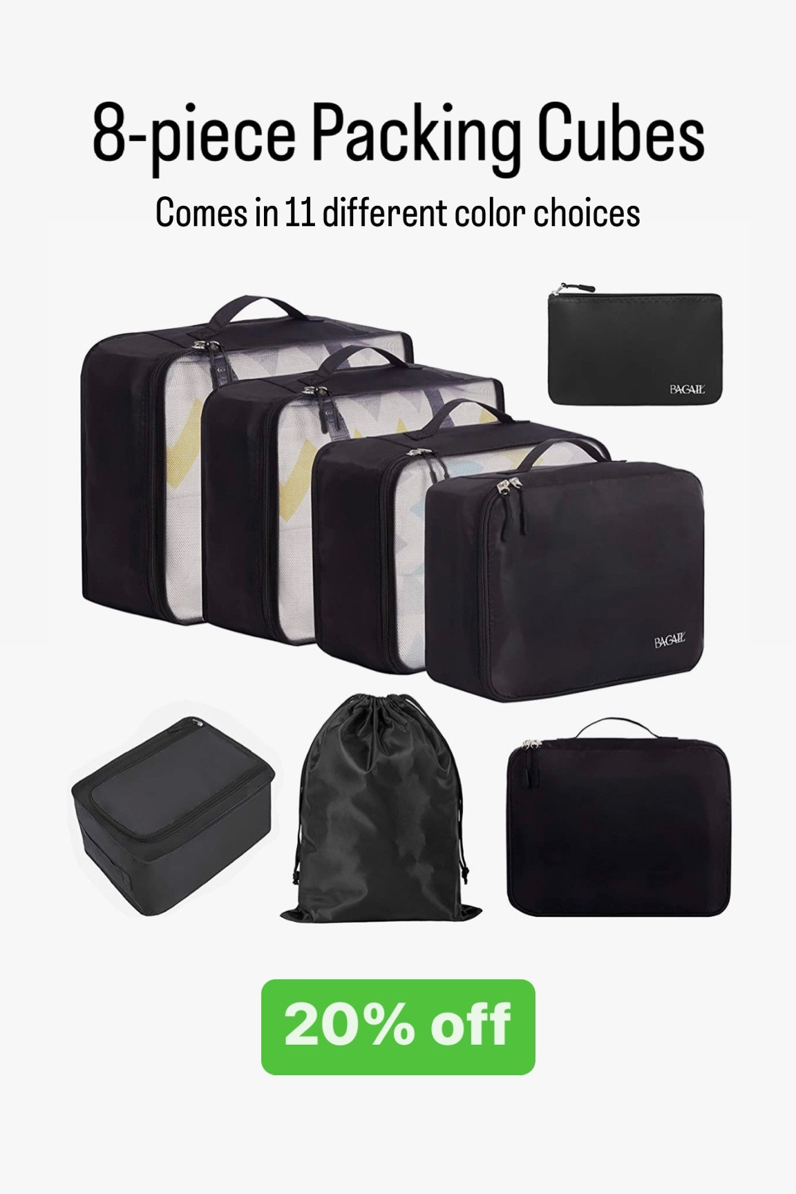 8-piece Packing Cubes. These help keep me organized while traveling. 
Currently 20% off 

#LTKtravel #LTKsalealert #LTKunder50