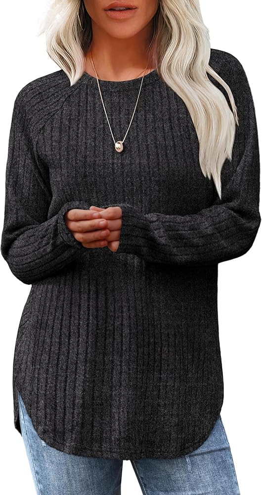 Saloogoe Long Sleeve Shirts for Women 2025 Fall Clothes Tunic Tops Loose Fit Dressy Crewneck Pull... | Amazon (US)